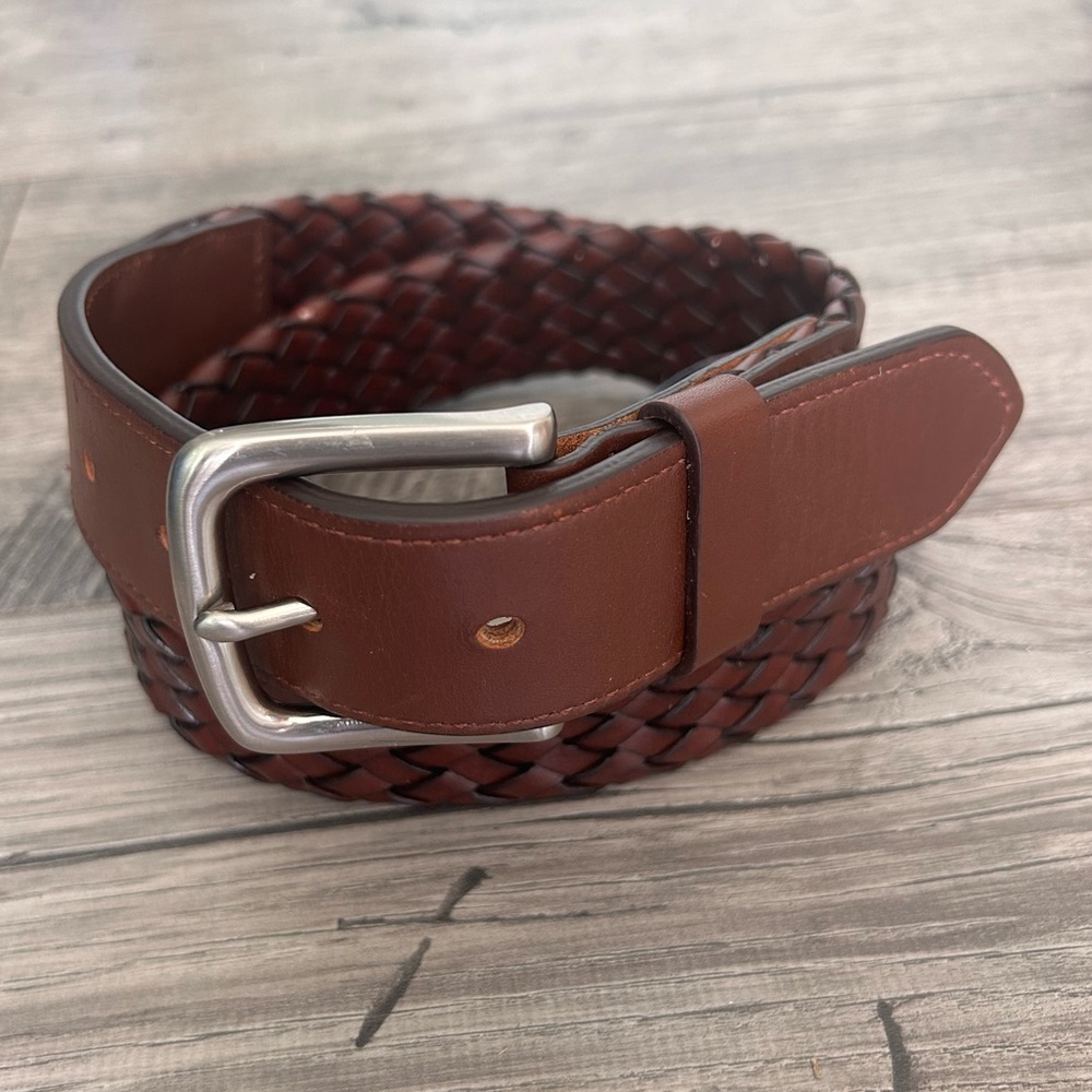 Vineyard Vines Brown Leather Braided Belt Brass Buckle Size 30